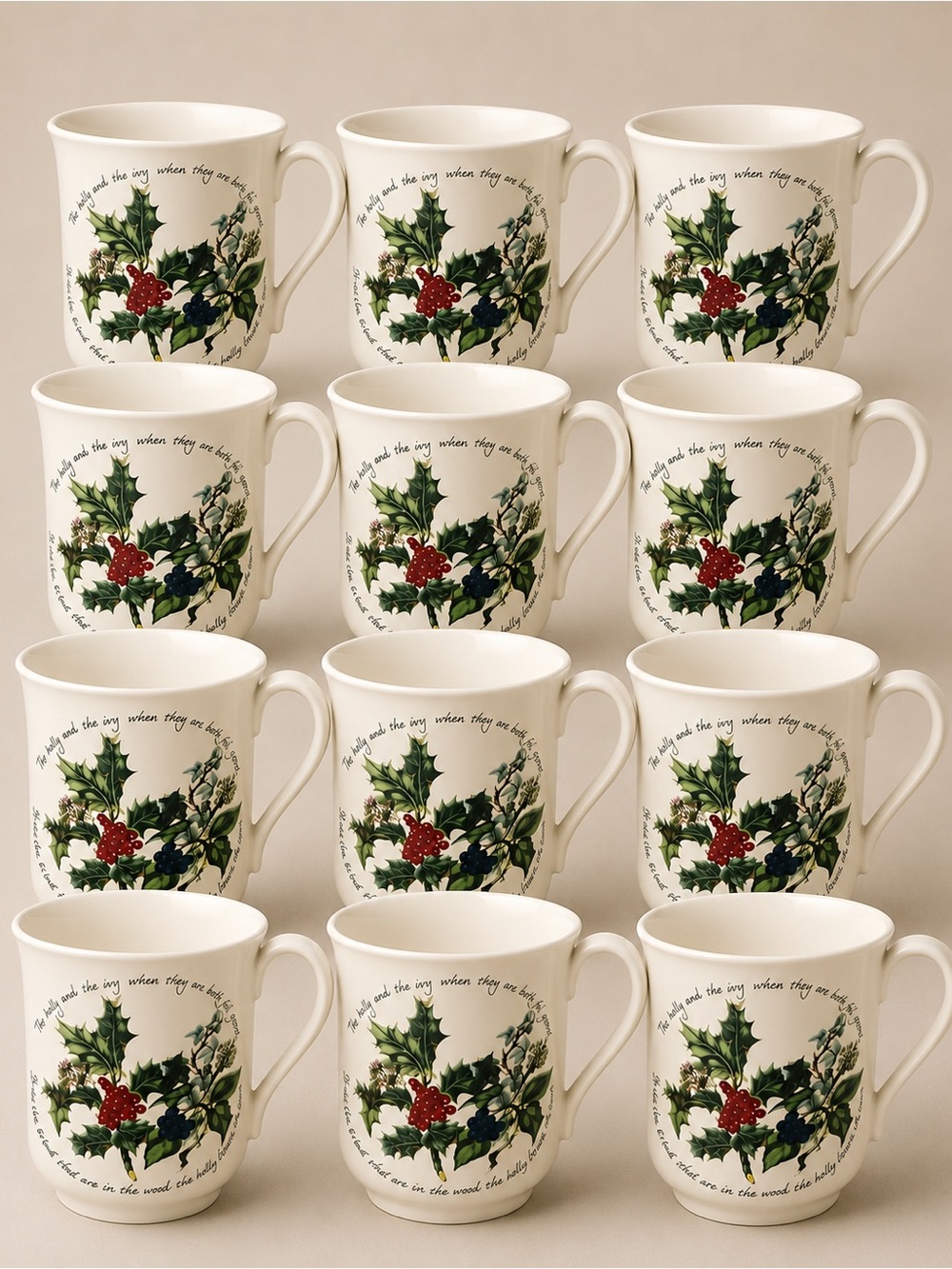 Portmeirion The Holly & The Ivy Set of 12 Christmas Mugs England
